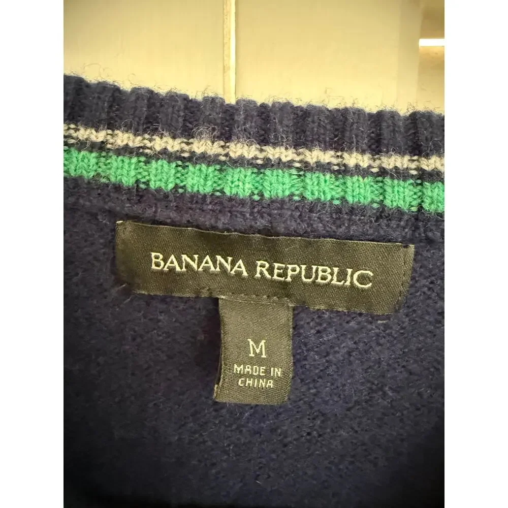 Banana Republic Navy Merino Wool Crewneck Sweater Medium Preppy Minimal Office